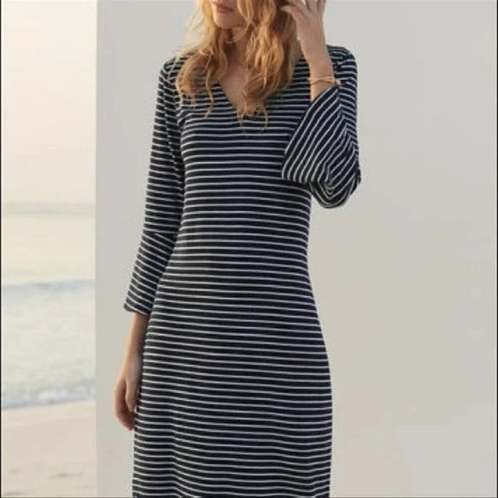NWT Long Tall Sally Striped Navy and White Stretch Jersey Knit Dress - Size 18